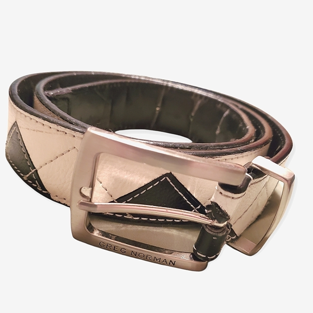 Greg Norman Mens Elba Geometric Black and Cream Belt 36"